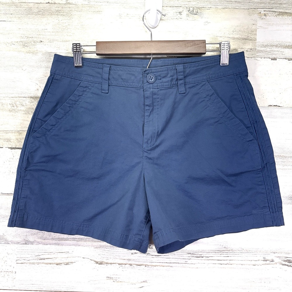 Eddie Bauer Womens Blue Cotton Side Stitch Embroidered 4" Inseam Shorts Size 10